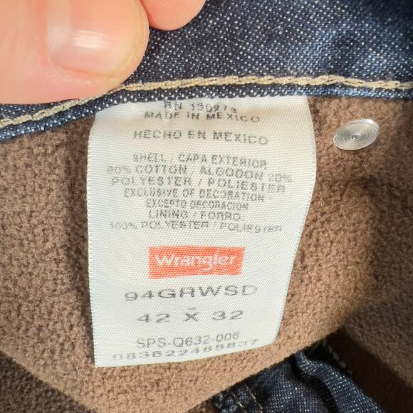 Wrangler Fleece Lined Carpenter Jean Vintage W42 x L32 Heavy Duty Warm Dark Wash - Picture 2 of 16